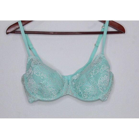 Victoria Secret Very Sexy 38D Boho Robin Egg Blue Cream Lace Padded Push Up Bra - Picture 2 of 14
